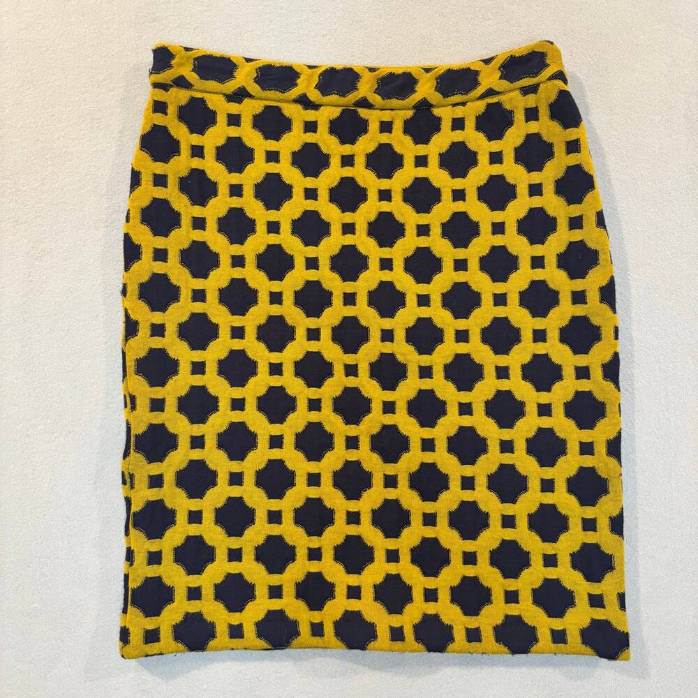 Anthropologie Charlie & Robin Gold and Navy Blue Geometric Pencil Skirt